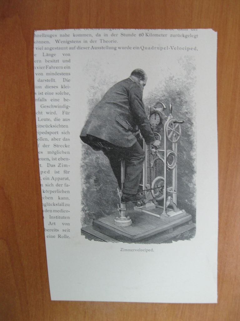 Hombre probando una nueva máquina, circa 1890